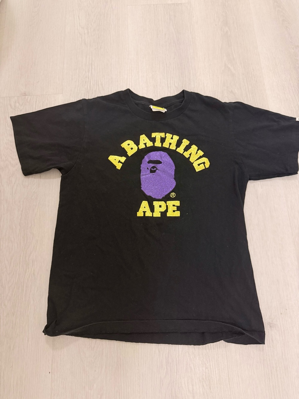 Bape Black Tee with Purple Ape Logo Size Small